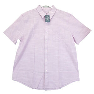 St John Bay Linen Blend Button Up Shirt Self Fastener Back Men XL Lt Purple